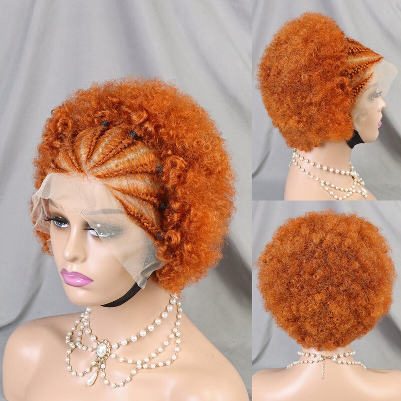 Pelucas de cabello humano Afro rizado con trenzas, cabello Remy brasileño 100%, 6 pulgadas, peluca rizada hinchable, cabello humano Afro para mujeres negras