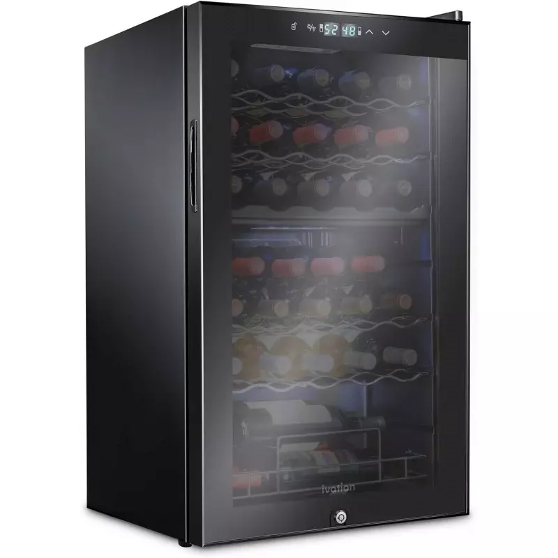 Ivation 33 Bottle Dual Zone Wine Cooler Refrigerator w/Lock | Large Freestanding Wine Cellar For Red, White, Champagne & Spa
