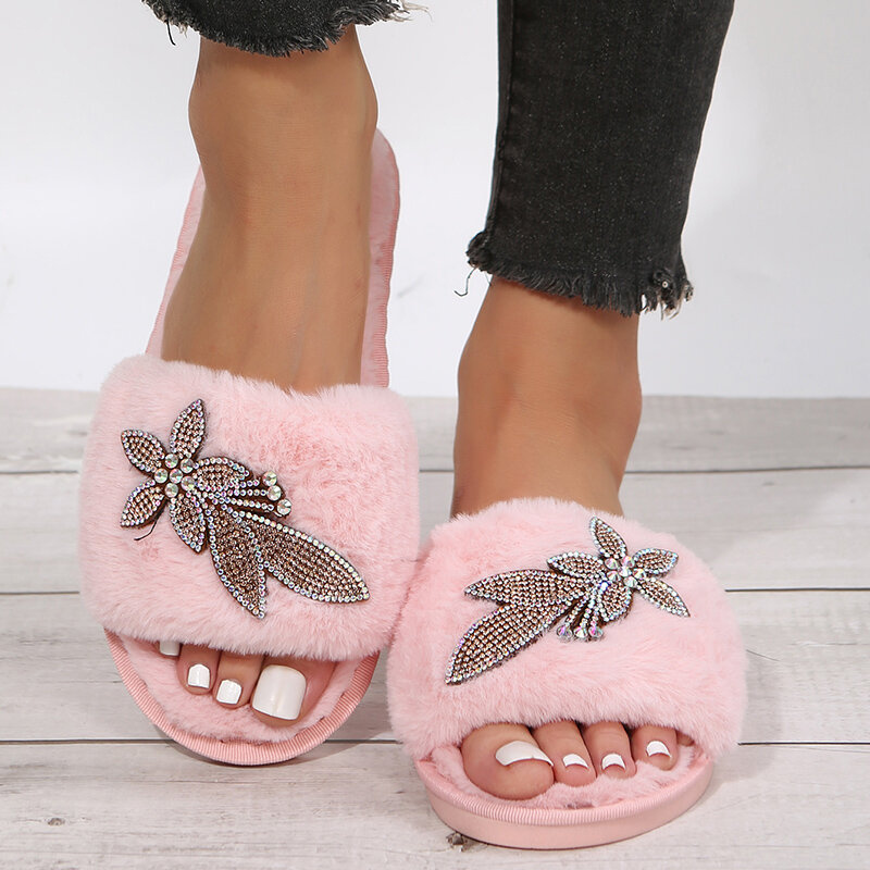 Fluffy Slippers Home Winter Casual Designer Shoes Women Indoor Platform Plush Slides Girls 2024 Fashion Flats Large Size