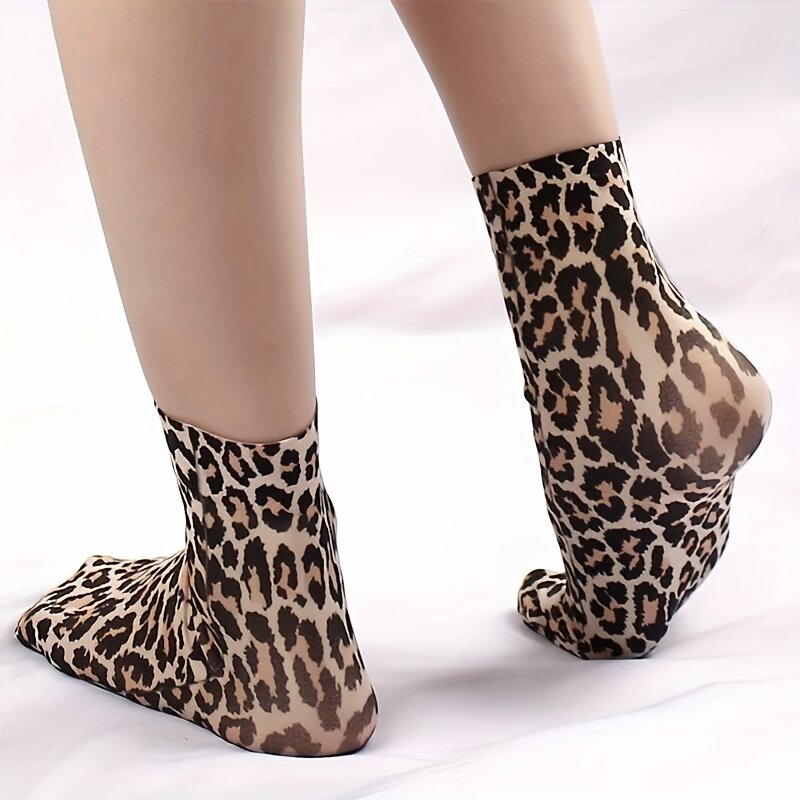Chique Mesh Sokken Met Luipaardprint Voor Dames-2-Pack: Lichtgewicht, Duurzaam En Zacht, Verhoog Uw Stijl En Comfort
