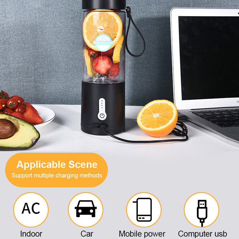 Portátil USB Recarregável Juicer Blender, Mini Home Sem Fio Fruit Juicer Machine, Processador de Alimentos, Extrator de Suco, 6 Lâminas
