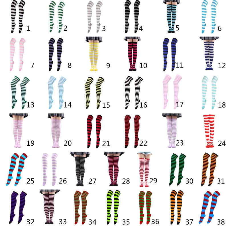 Chaussettes longues à imprimé rayé pour femmes, cuissardes hautes aux genoux, pour noël, Halloween, Costume de Cosplay, Anime, accessoires M6CD