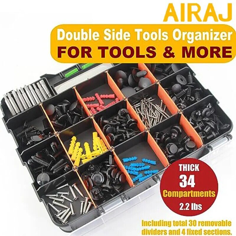 Airaj小型部品オーガナイザー34コンパートメントダブルサイド部品オーガナイザー取り外し可能仕切り金具用
