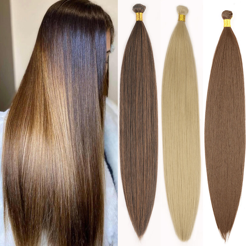XINRAN Osso Straight Hair Extensions Ombre Blonde Hair Bundles Super Long Hair Synthetic 24 30 36 Polegada Cabelo reto Full to End