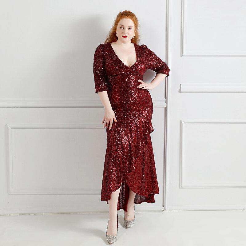 Plus rozmiar luksusowe syrenka suknia błyszczące cekiny Sexy V Neck szata De Mariée formalne czerwony dywan korowód na imprezę bal suknia