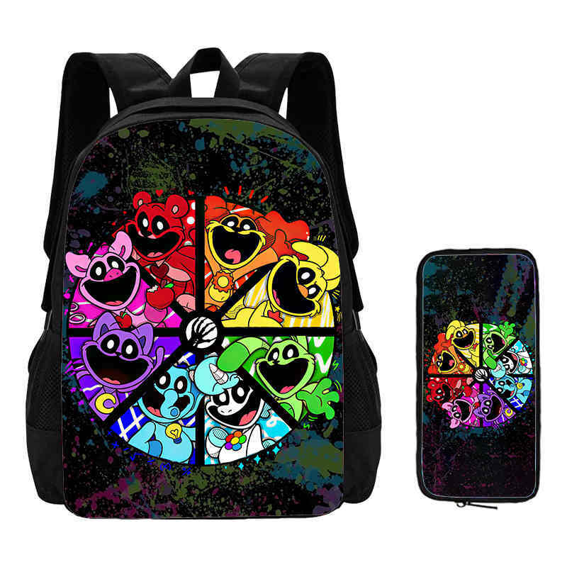 2Pc set Smiling Critters School Bag For Boy Girls with Pencil bags  Cartoon Children Backpack  ,Amine Game School Backpack