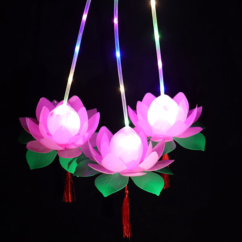 Handvat Kleurrijke Knipperende Kristallen Projectie Lotus Lantaarn Led Lichtgevende Lantaarn Speelgoed Kids Verjaardagsfeestje Benodigdheden Nieuwjaar Cadeau