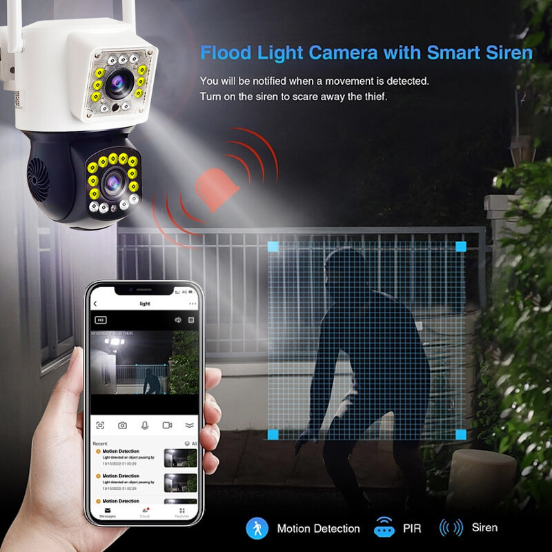PEGATAH-Câmera sem fio CCTV de vigilância ao ar livre, lente dupla, detecção humana, rastreamento automático, tela dupla, PTZ, WiFi, 4MP