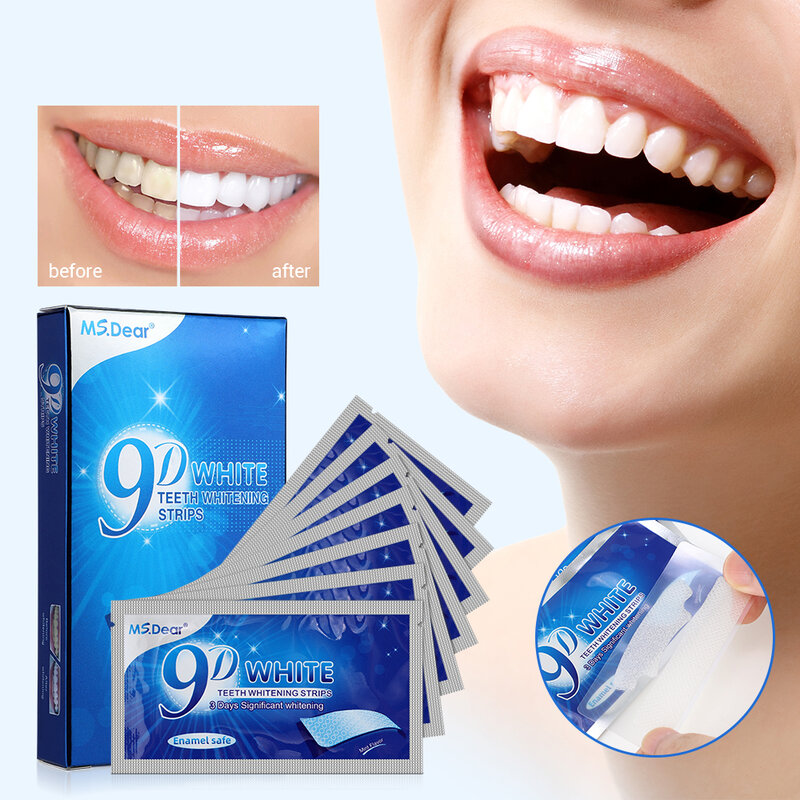 14 sztuk/pudło 5D paski wybielające zęby pasta do zębów żel higiena jamy ustnej pielęgnacji podwójna z gumką wybielające zęby paski sztuczne zęby licówki