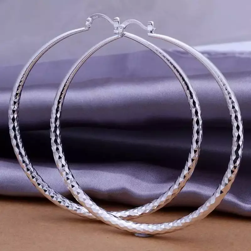 top quality 925 Sterling silver Earrings women lady noble fashion design beautiful charm 7cm big circle Earring Jewelry
