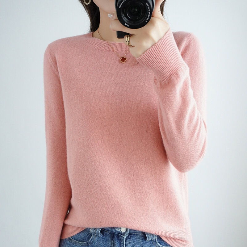 Suéter fino de cuello redondo para mujer, Top de punto informal, capa inferior corta, moda de otoño e invierno, 18 colores