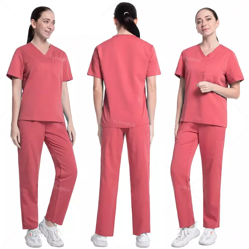 Set Scrub multiwarna seragam perawat lengan pendek celana lurus Atasan Wanita Pria pakaian kerja perawatan dokter secara klinis Scrub Suit medis