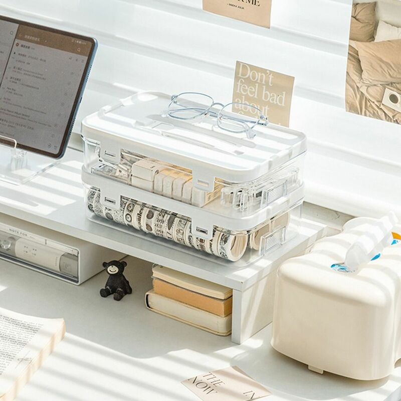 Grande capacidade transparente Storage Box, impermeável, Dustproof, Desktop Organizer, caixa de plástico, lápis caneta