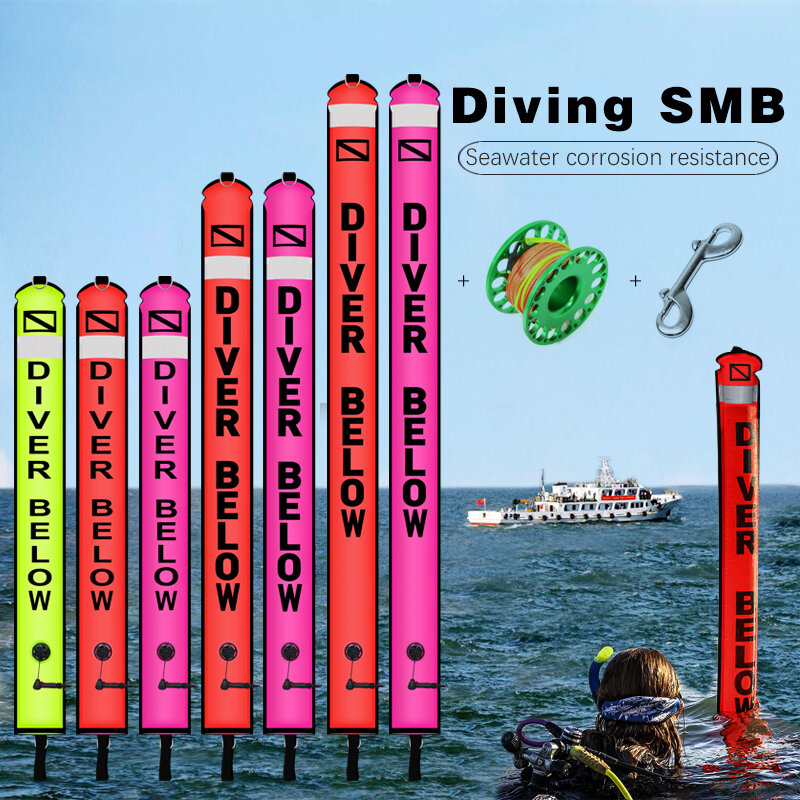 Буй для подводного плавания 1,2 м, 1,5 м, 1,8 м, цветная видимость, безопасный надувной поплавок для сосисок Smb, набор алюминиевых катушек, катушка для пальцев
