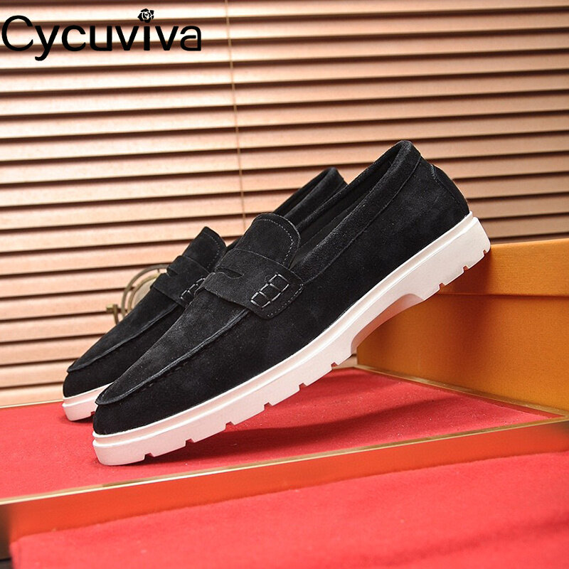 New Cow Leather Flat Causal Shoes Men Slip On Spring Loafers Brand Bussiness Shoes For Men Platform Flat Round Toe Male Seankers