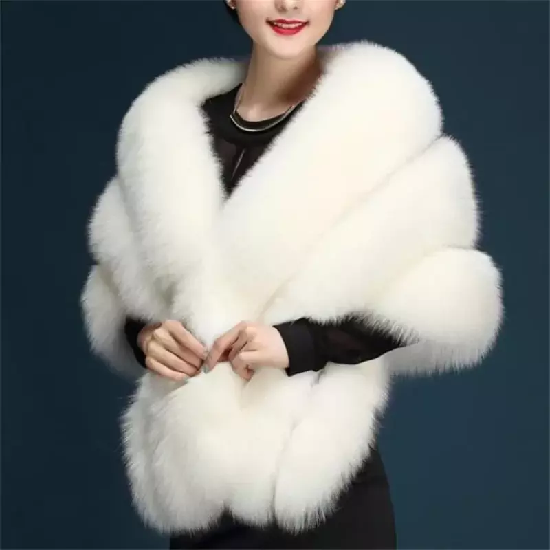 Poncho en fausse fourrure pour femme, robe de mariée, châle de luxe, gilet d'hiver, manteau de fourrure, 2024