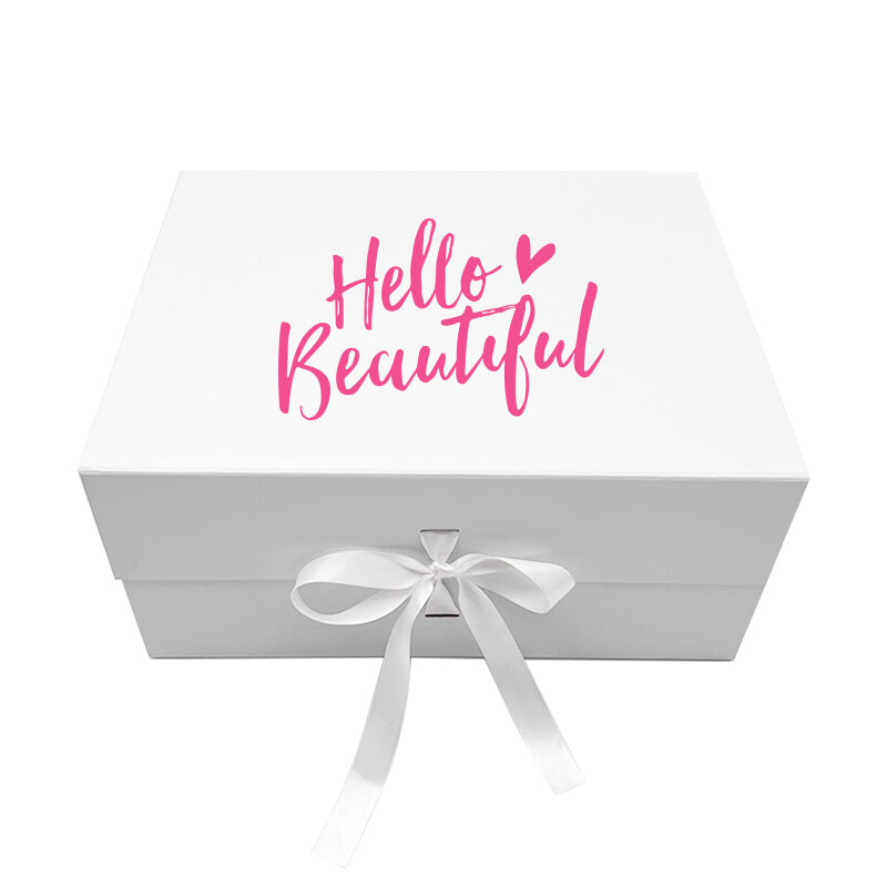 Spersonalizowane produkty niestandardowe Logo luksusowe białe kartonowe pudełko opakowanie do pielęgnacji skóry ze wstążką kosmetyczną magnetyczne zamknięcie do makijażu
