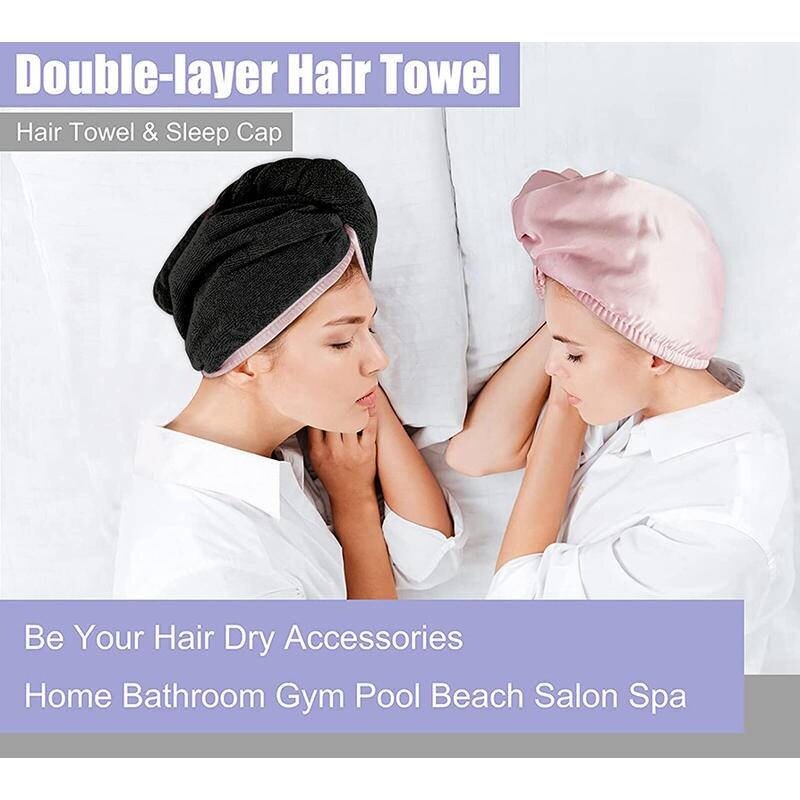 マイクロファイバーヘアラップタオル二重層巻き毛ターバンタオル女性のためのサテンヘア乾燥タオルカーリーヘアのために