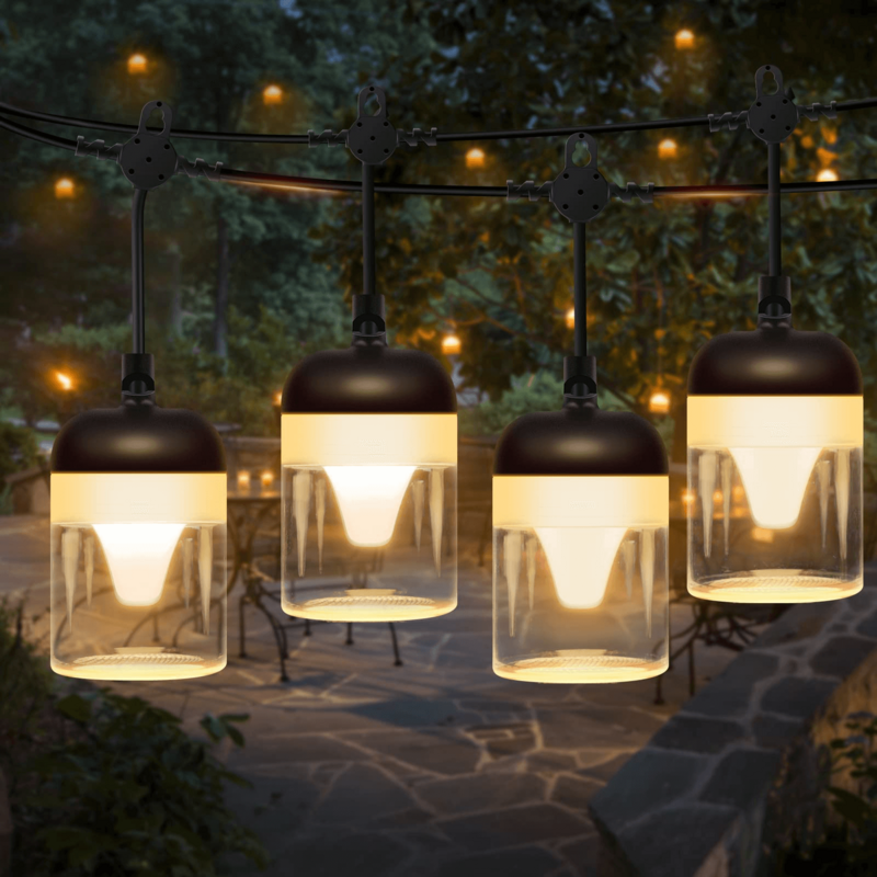 50Ft Outdoor String Patio Lights 15 Hanging LED Bulbs Plastic Waterproof Shatterproof for Yard Porch Garden Party Decor