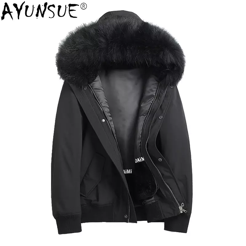 AYUNSUE Winter Fur Coat Men Parkas Raccoon Fur Collar Rabbit Fur Lining Detachable Coat Casual Warm Male Fur Jacket Chaquetas Lq