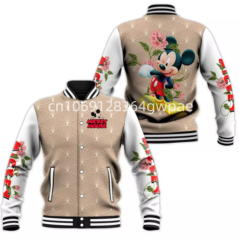 Disney Mickey Mouse Honkbaljack Heren Casual Sweatshirt Hiphop Harajuku Jack Streetwear Losse Varsity Jas #001
