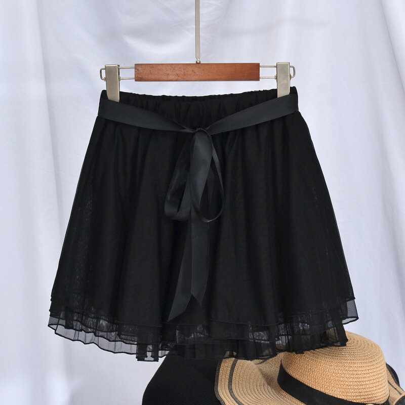 Nighpha-Mini-saia feminina linha A com shorts, saias curtas de chiffon, verão
