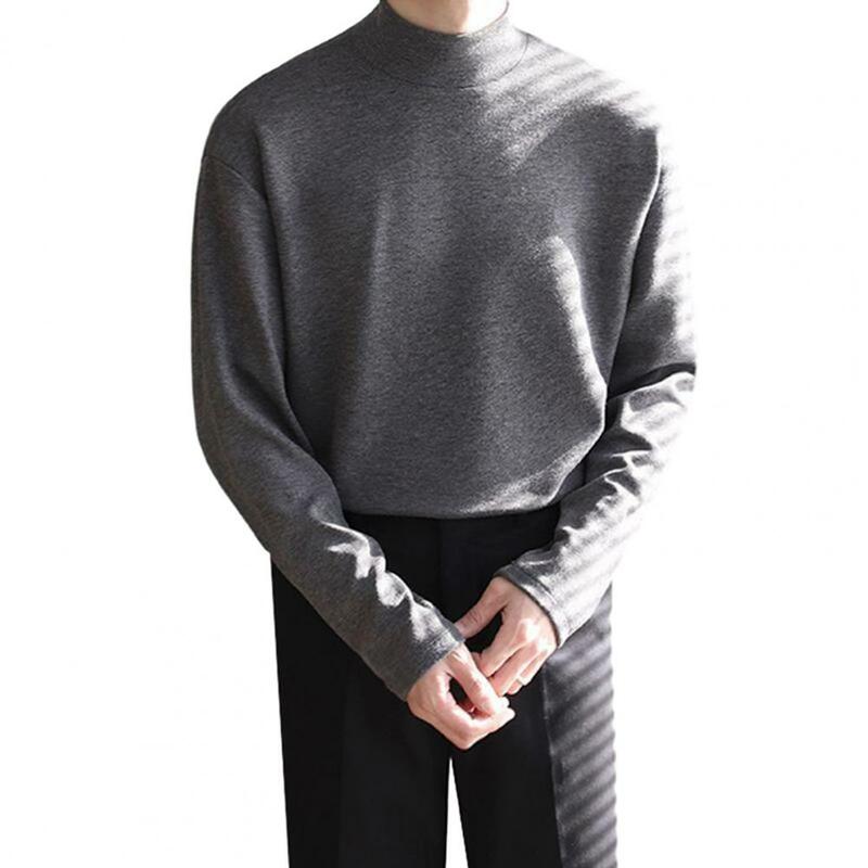 Uomo autunno inverno fondo superiore collo mezzo alto elastico caldo maniche lunghe morbido Pullover di colore puro sciolto Casual abbigliamento quotidiano maglione