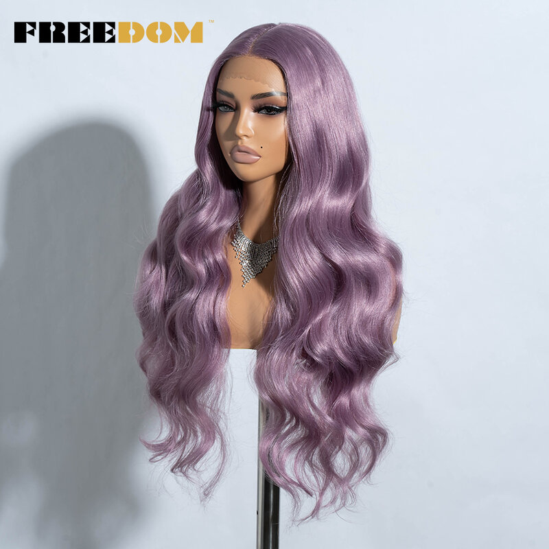 FREEDOM-peluca sintética con malla frontal para mujer, cabellera larga ondulada de 30 ", parte en T, color rubio degradado, azul jengibre, Cosplay