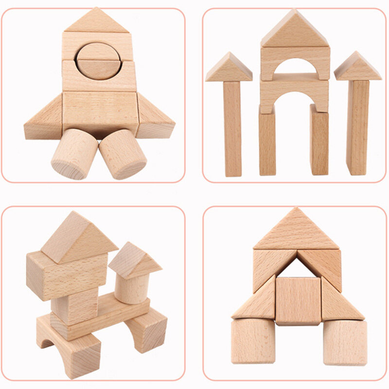 22Pcs Wooden Stacking Toys Educational Block Wood Toy Kids Construction Games for Children Expression Puzzle Building Blocks