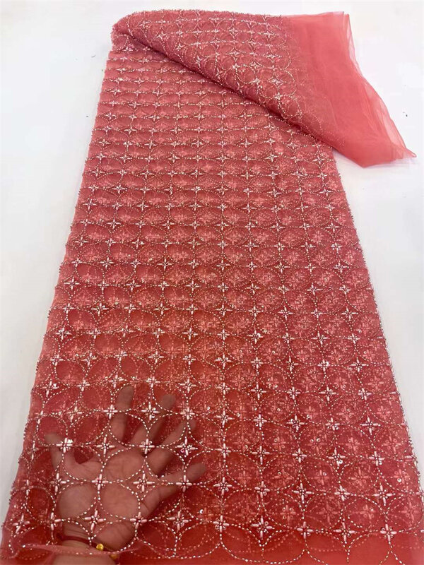 Tessuto di pizzo di Tulle con paillettes per abiti da sera, pizzo di Tulle con perline 3D, sposo africano, ultimo, alta qualità, 2024