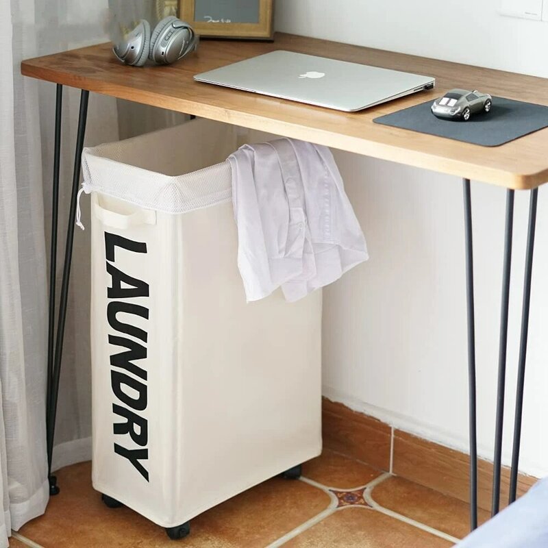 42L/62L Slim Laundry Baskets Organizers Handles Rolling Washing Bin for Bedrooms, Living Room, Bathroom