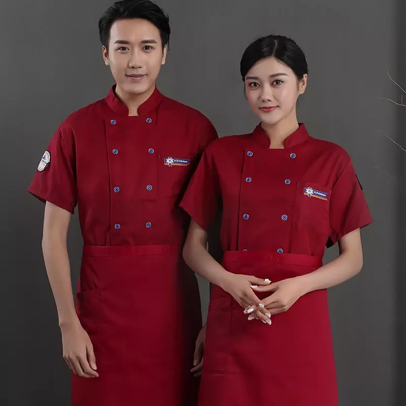 Long Shirt Uniform Clothes Chef Cook Sleeve Restaurant Men Coat Kitchen Unisex Waiter Bakery Apron Hat Jacket Pastry Print Logo