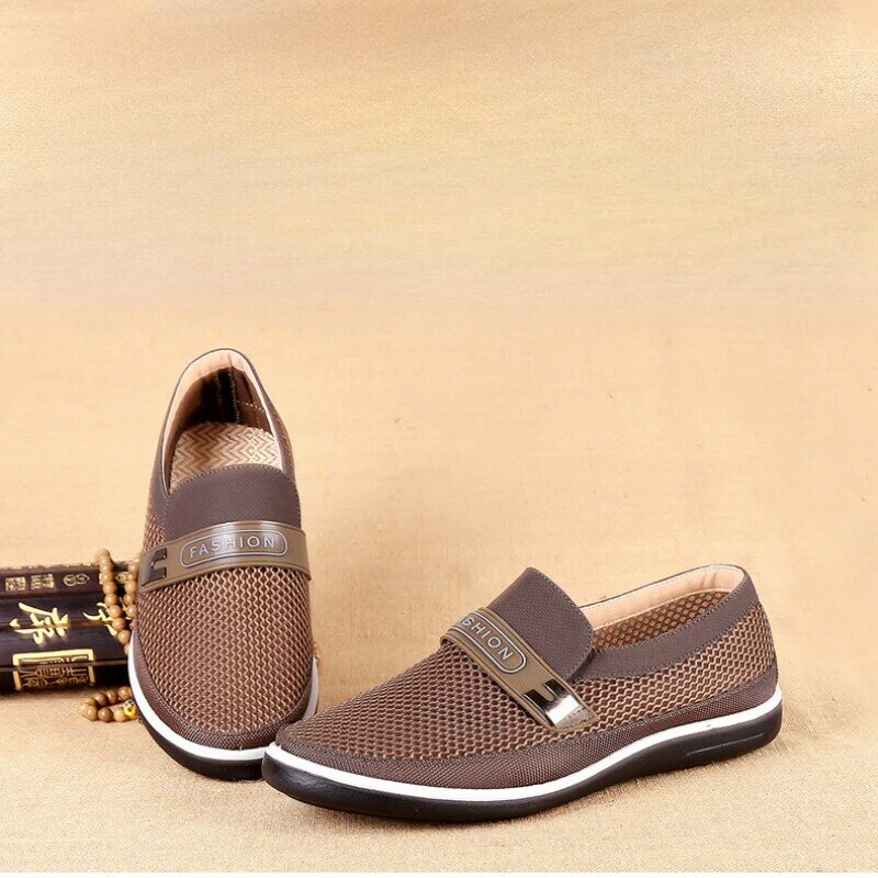 Mens Casual Shoes Mesh Breathable Flats for Men Summer Slip on Loafer Creepers Casual High-End Shoes Comfortable Size 38-44