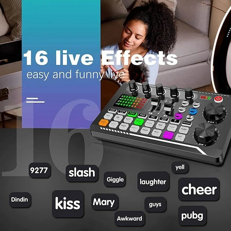 Mikrofon peralatan DJ konsol kartu suara Studio kartu suara Kit kabel ponsel campuran komputer siaran langsung Mixer suara F998 kartu suara