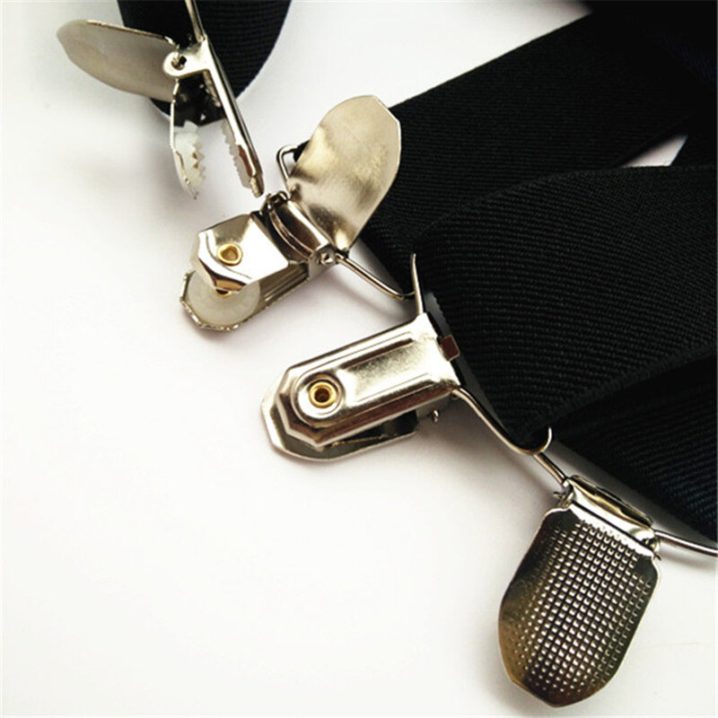 Suspensórios elásticos de poliéster masculino, cinto adulto, suspensórios em forma de X, 4 clipes, suspensórios casuais, monocromáticos