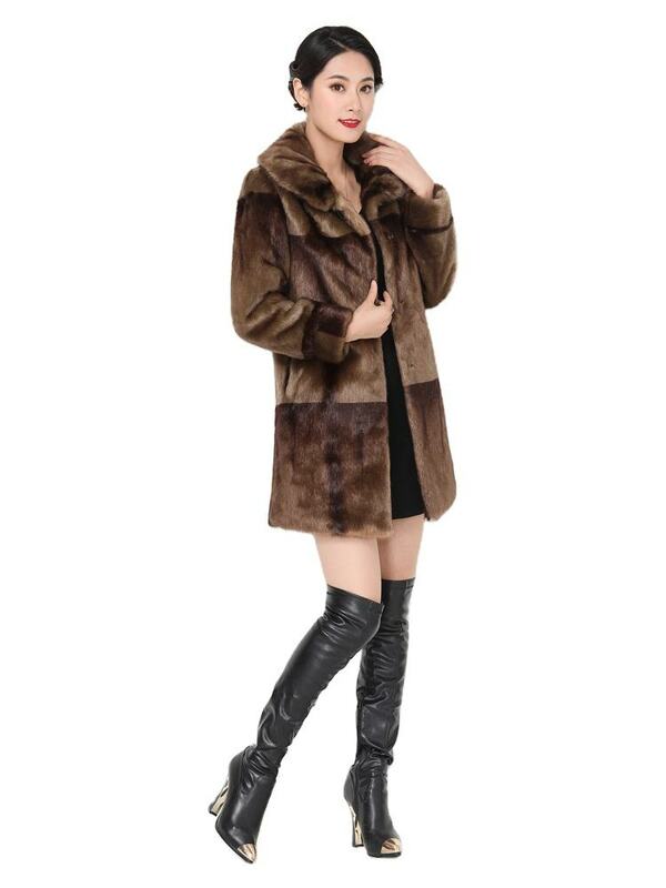 Europa Tendência Mink Fur Coat Outono Inverno Idade Média Mulheres Mink Velvet Mid-length Soft Fur Coat Mãe Confortável Outfit