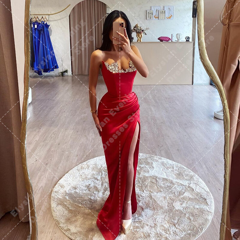 Czerwona nowoczesna damskie suknie wieczorowe seksowna syrena boczne rozcięcie księżniczka koktajlowa, balowa suknia formalna moda impreza celebrytów