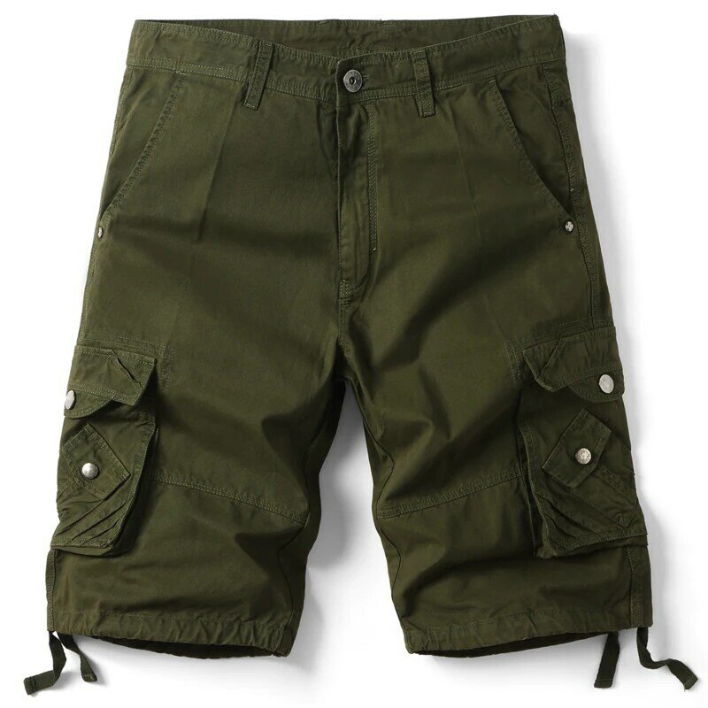 Calções de algodão casual masculino, vários bolsos, calça curta militar, plus size 42, novo, cor sólida, verão