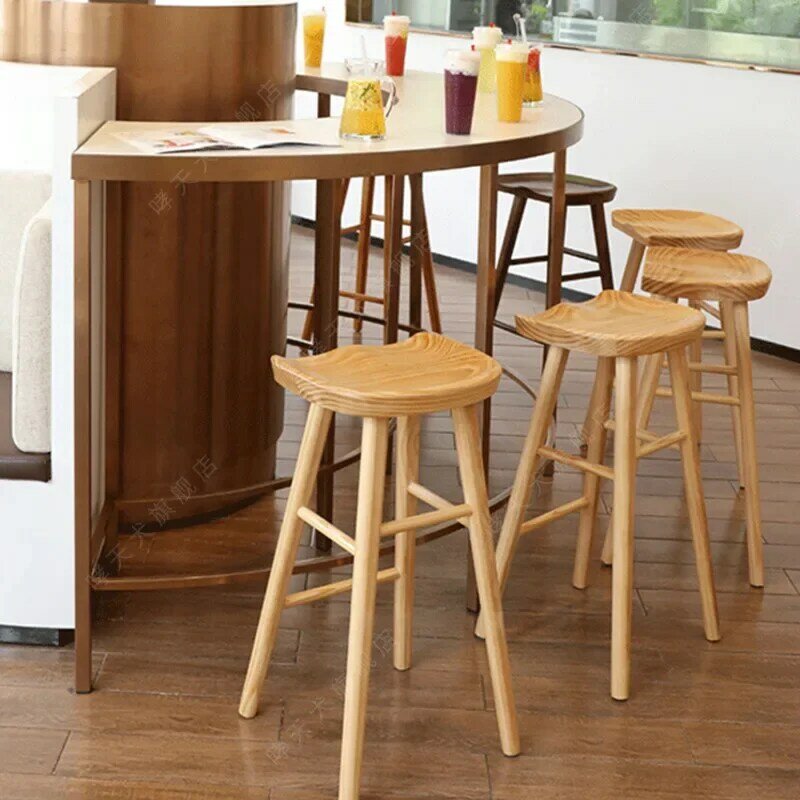 Kursi Bar Log Modern Nordic, Kedai Kopi suasana indah bangku kayu Solid rumah ruang makan kursi Bar tinggi