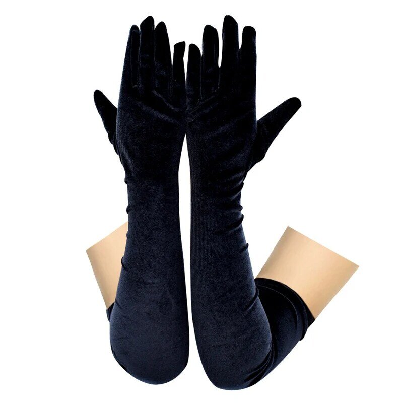 1pair Fashion Black Classic Adult Velvet Opera/Elbow Stretch Finger Long Gloves Arm Warm Women Evening Dress Etiquette Gloves