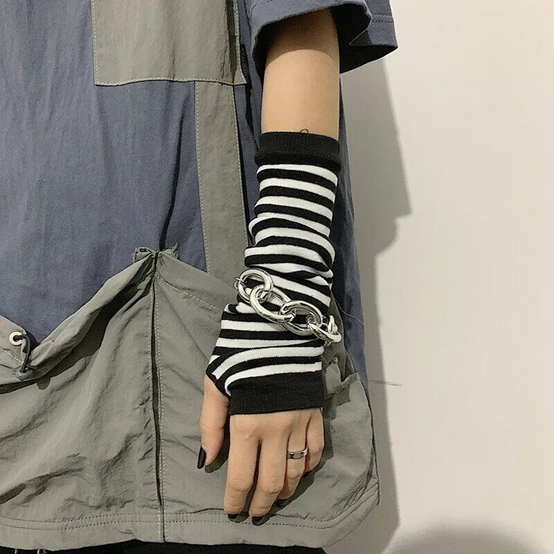 Длинные перчатки без пальцев, черные панковские манжеты для женщин, Готическая Лолита, для девушек и мужчин, перчатки в стиле хип-хоп, эластичные зимние рукавицы для рук