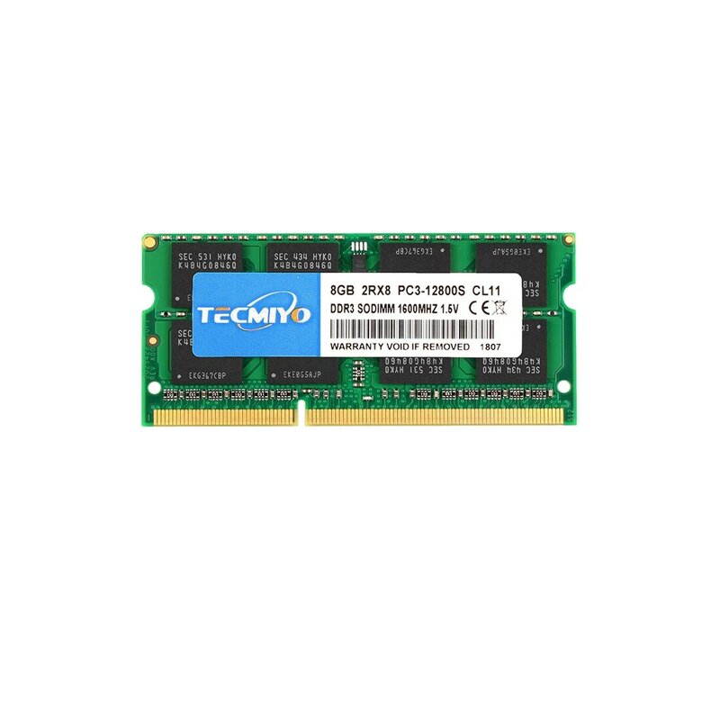 TECMIYO-Memória RAM do portátil, DDR3, DDR3L, 8GB, 4GB, 1600MHz, 1333MHz, SODIMM, 1.35V, 1.5V, PC3, PC3L-12800S, PC3-10600S, Não-ECC, verde, 1PC