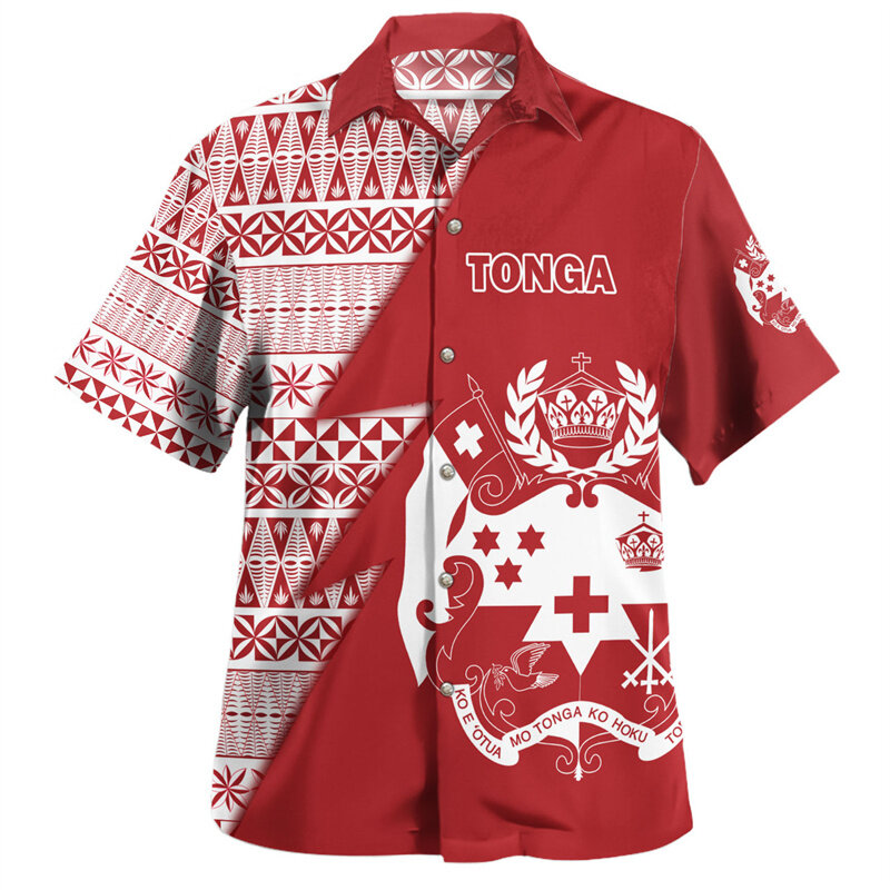 مملكة تونقا العلم طباعة قمصان للرجال ، قمصان قصيرة الرسم ، ملابس هاراجاكي ، بلوزات مع شعار معطف الذراع ، 3D