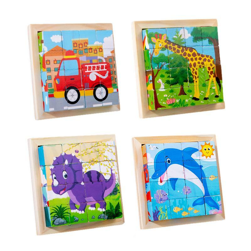 Wooden Cube Puzzle Montessori Learning Game Learning Jigsaw Puzzle Toy Picture Cube Puzzle 6 Puzzles In 1 16 Pcs Educational Toy