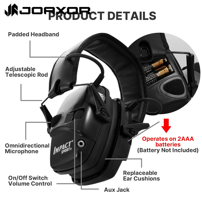 Joaxor ที่ปิดหูลดเสียงรบกวนสำหรับล่าสัตว์ CS pickup ที่ครอบหูป้องกันการได้ยินอุปกรณ์ยุทธวิธี