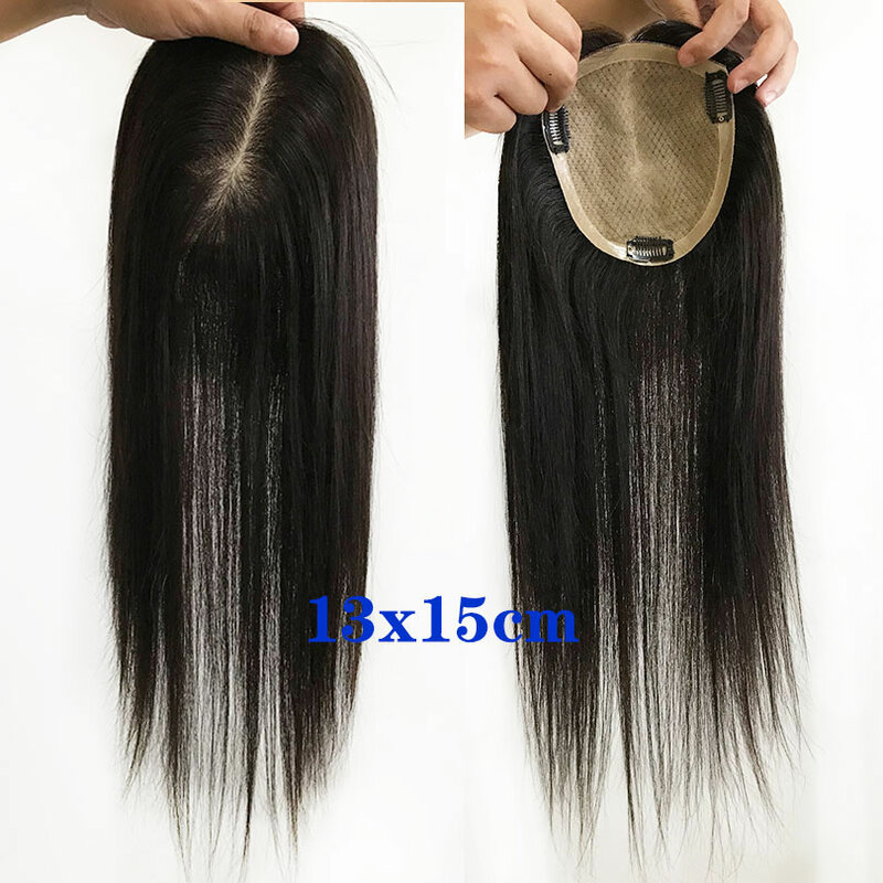 Full Hand Tied Silk Base Virgin Human Hair Toppers For Women 3 Base Sizes Silky Straight Toppers For Women