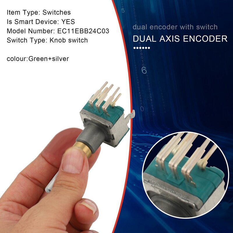 Codificador de eixo duplo com interruptor, 30 Posicionamento Number, 15 Pulse Point Handle, EC11EBB24C03, 25mm