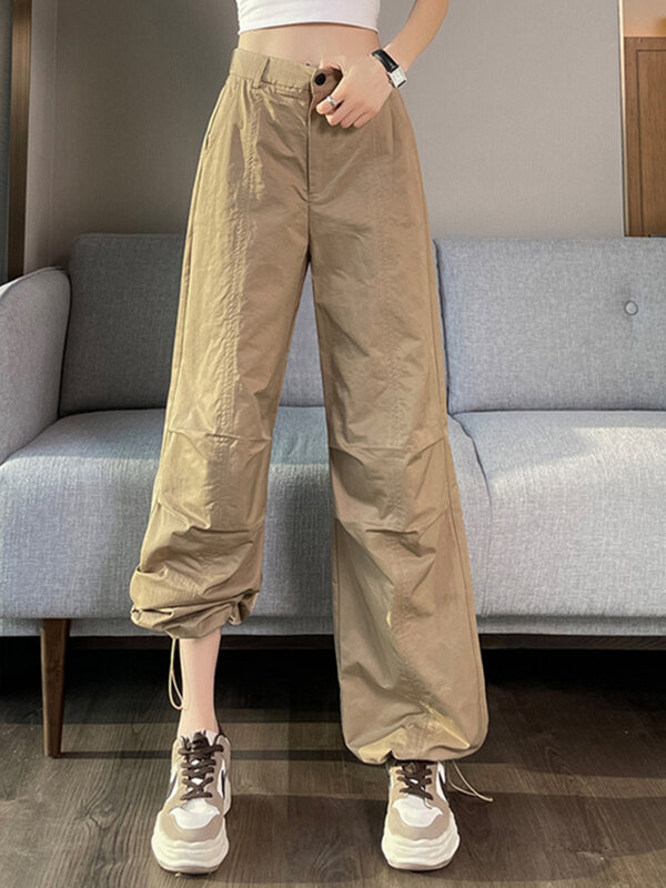 Czysty kolor wysoki stan Slim Chic na dwa sposoby, aby nosić spodnie dresowe kobiety letnie nowe proste casualowe luźne XS-2XL damskie spodnie Y2K