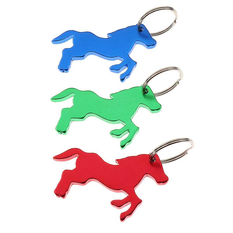 2x Aluminum Horse Pattern Bottle Opener with Keychain Bag Pendent