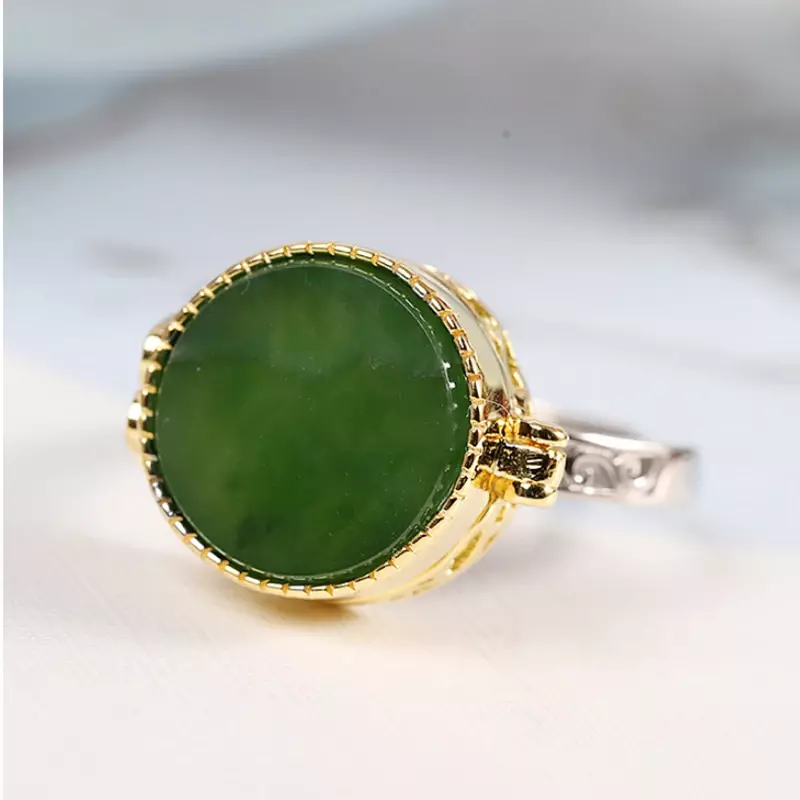 New  round natural Hetian jasper rings for women classic exquisite openable Gawu Box Chinese style fashion jewelry